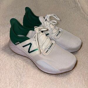 New Balance White and Green Athletic Sneakers